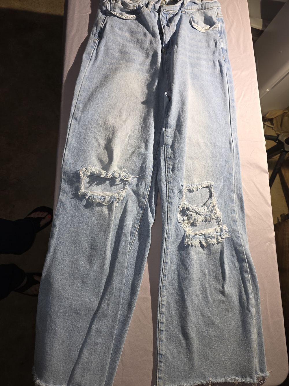 Chic Soul Stretchy Light Blue Distressed Wide Leg Jeans 28.5" Inseam